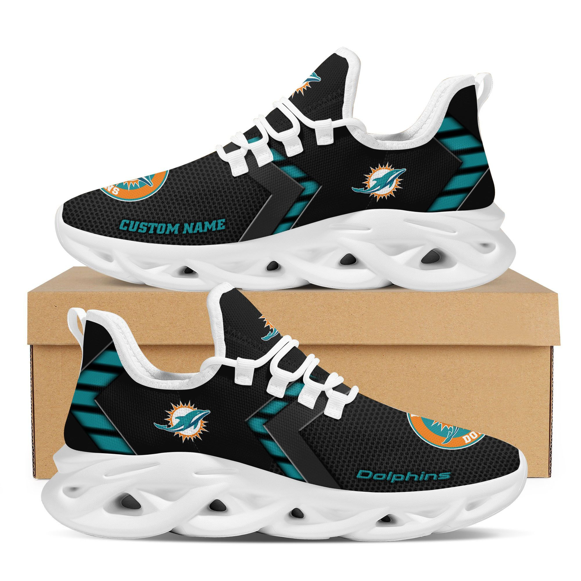 Miami Dolphins Custom Name Personalized Sporty Max Soul Sneakers Running Sports Shoes For Men Women