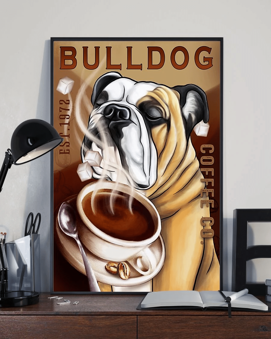 Bulldog Coffee Co Poster Canvas – Gifts For Dog Lover Puppies Home Decor Wall Art Evg80871