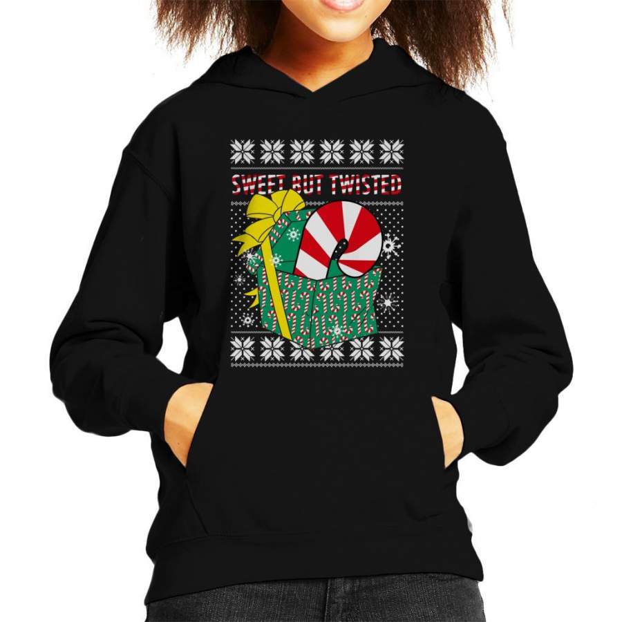 Sweet But Twisted Candy Cane Christmas Knit Pattern Kid’s Hooded Sweatshirt