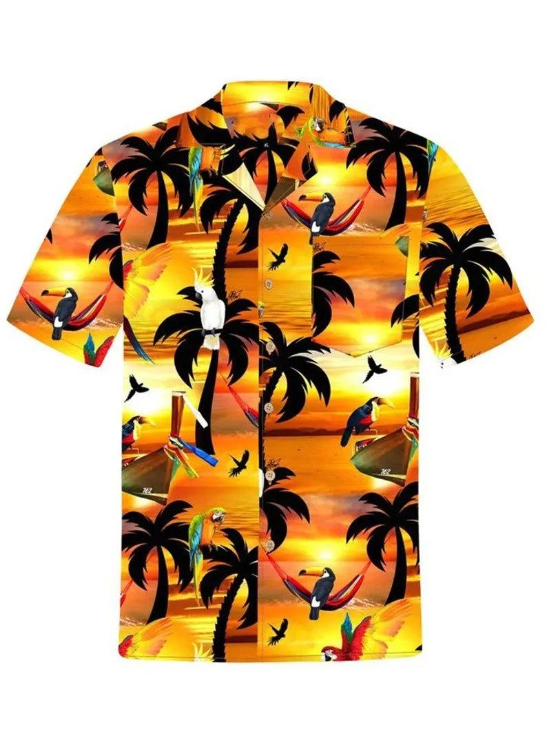 Parrot Coconut Tree Orange Black Unique Design Hawaii Shirt Ha61788