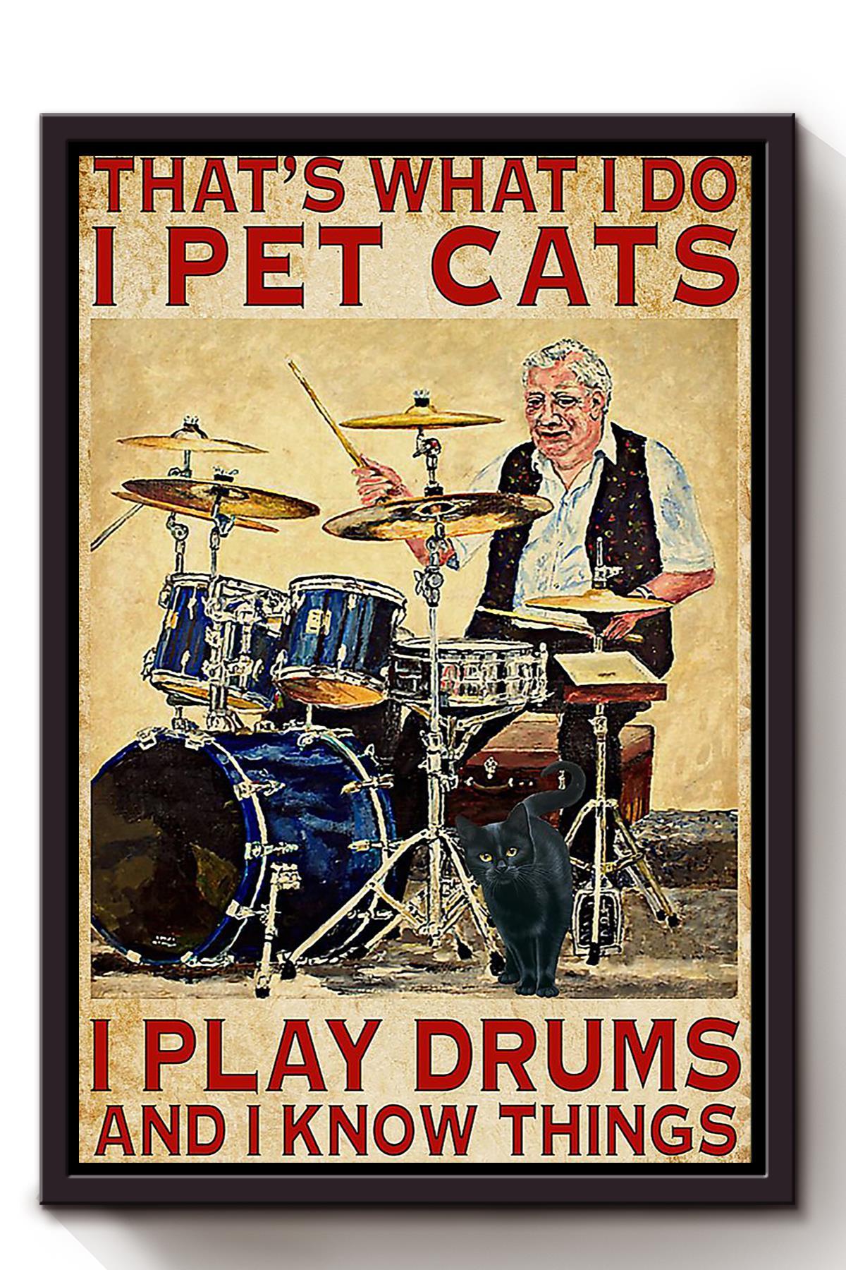 Pet Cats I Play Drums Animal Wall Art Gift For Cat Lover International Cat Day Kitten Foster Drum Player Framed Canvas