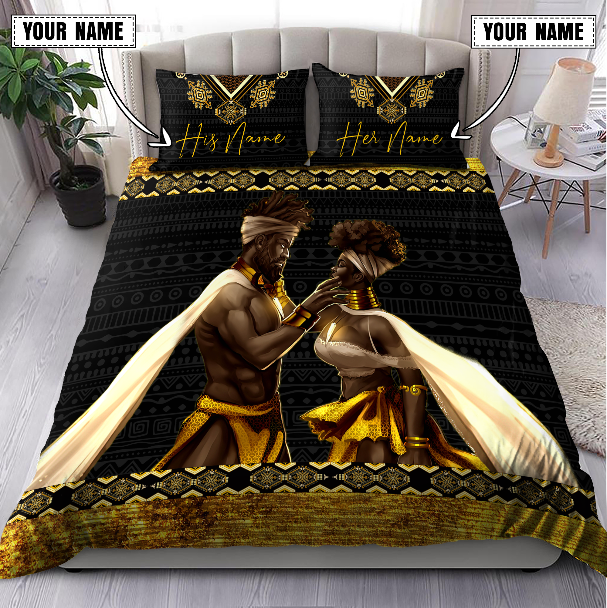 Personalized Name King And Queen African 3D All Over Printed Bedding Set