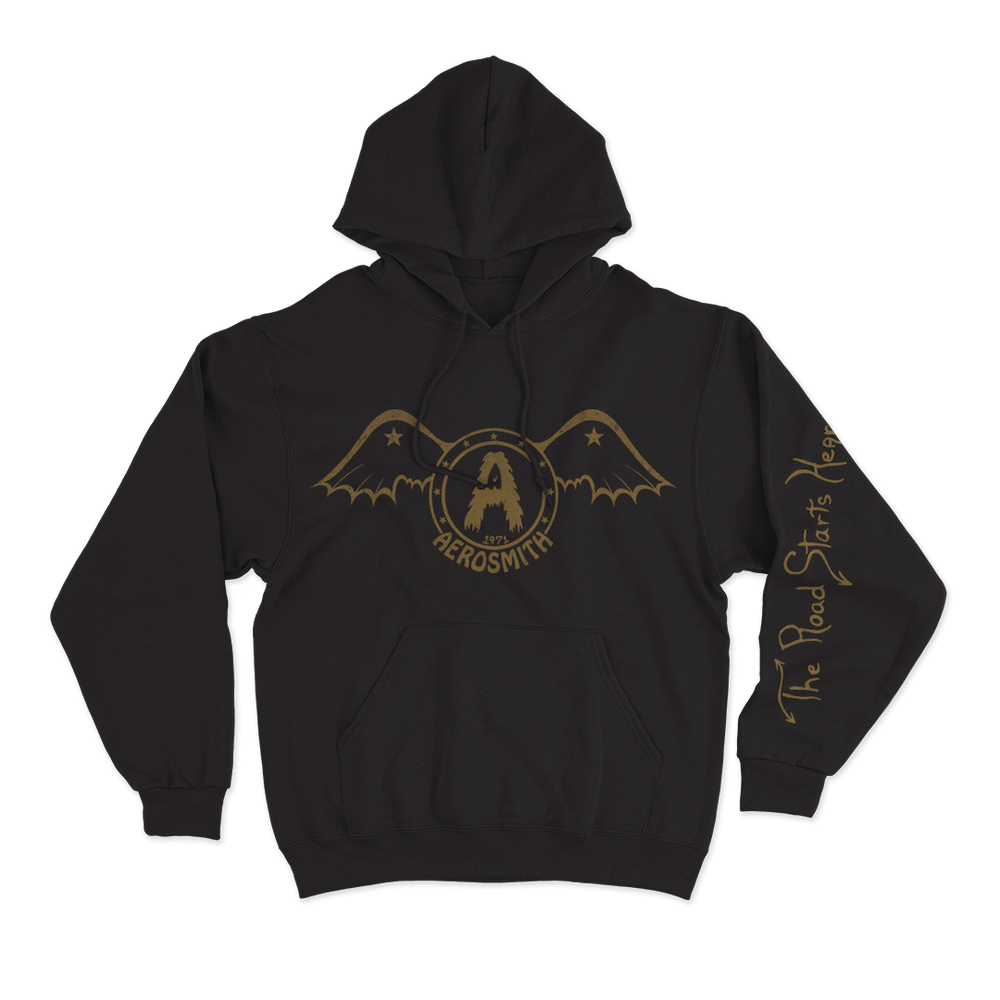 Aerosmith Merch The Road Starts Hear Black Hoodie