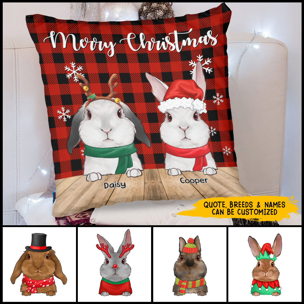 89Customized Merry Christmas Rabbit Lovers Personalized Pillow