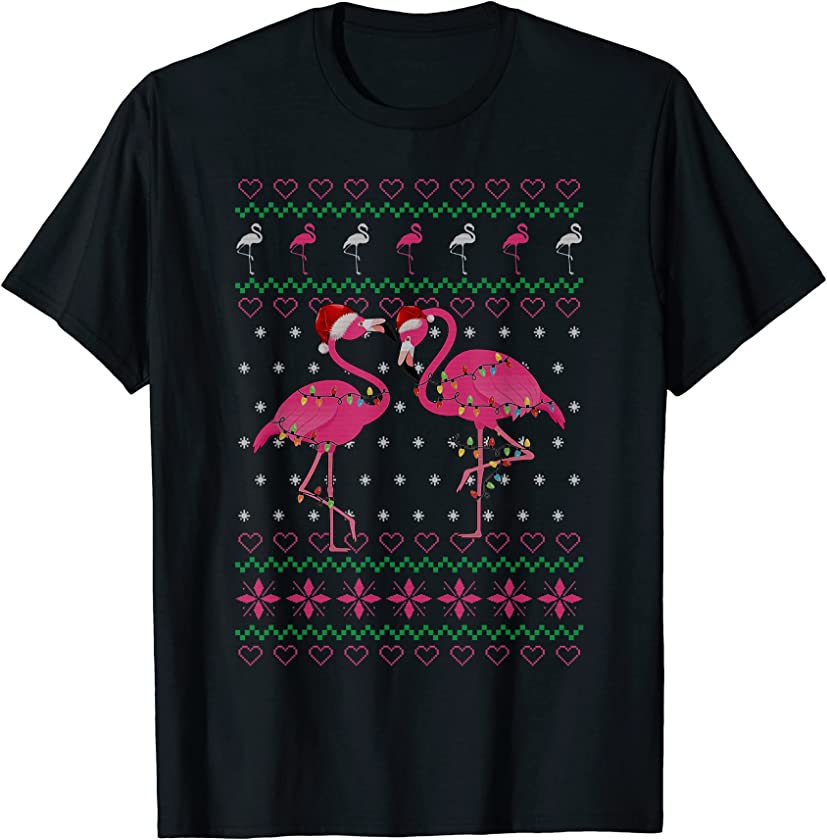 Ugly Christmas Sweater Flamingo Santa Hat Xmas Light T-Shirt