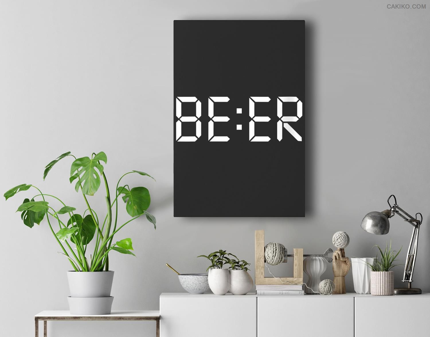 Womens Beer O’Clock Minimal Digital Clock Style It’S Beer Time Premium Wall Art Canvas Decor