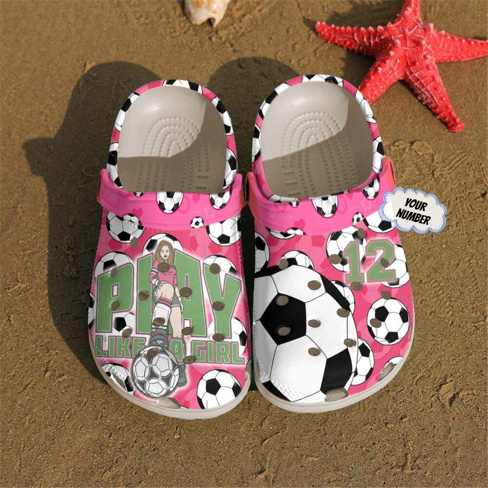 Soccer Personalized Clog, Custom Name, Text, Color, Number Fashion Style For Women, Men, Kid, Print 3D Play Like A Girl