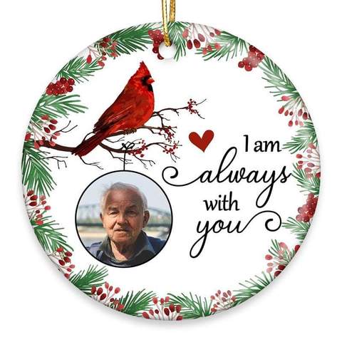 Personalized Always With You Holly Branch Cardinal Memorial Photo Ornament