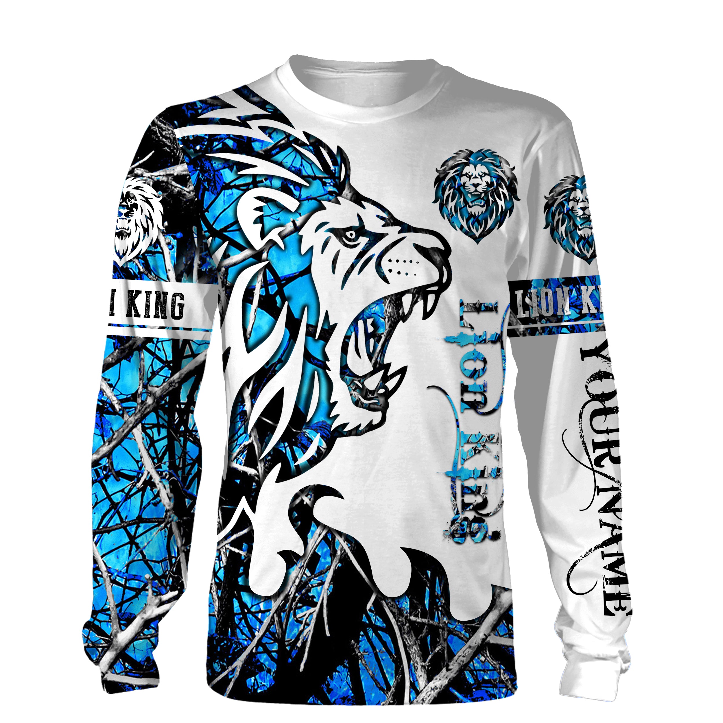 Lion Shirts Lion Blue camo Custom All over print Shirts for men, women and kids – IPHW211