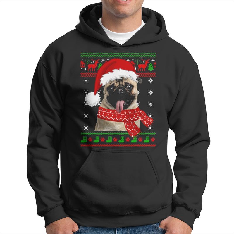 Pug Dog Ugly Sweater Christmas Puppy Dog Lover   Men Hoodie