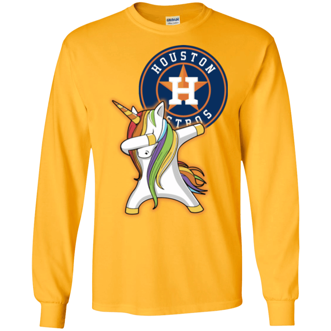 Houston Astros Baseball Dabbing Unicorn Long Sleeve Sweatshirts Hoodies T-Shirt