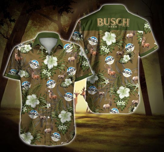 Busch Beer Hawaii Iv Graphic Print Short Sleeve Hawaii Casual Shirt Ha110818