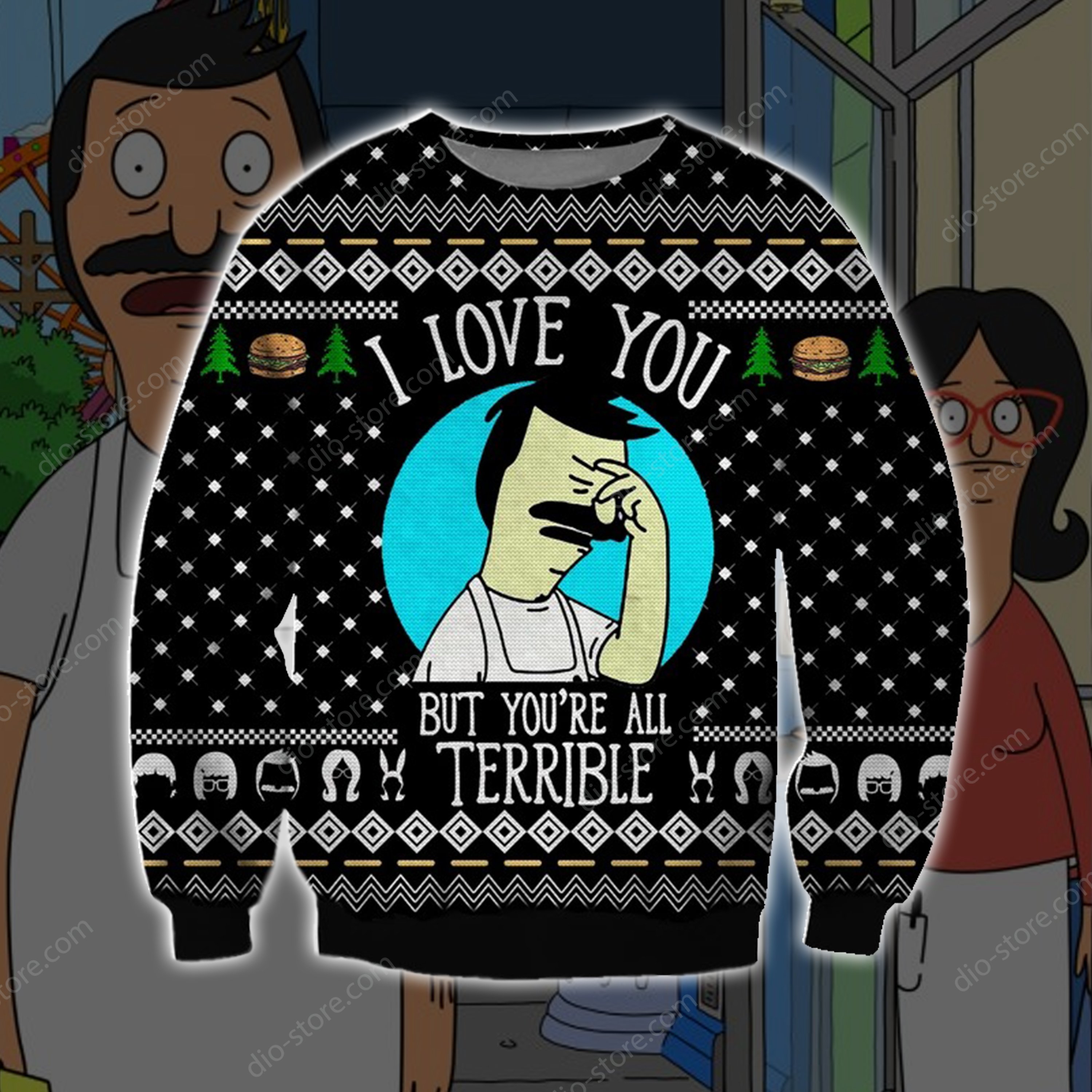 Bobs Burgers Knitting Pattern 3D Print Ugly Christmas Sweater Hoodie All Over Printed Cint10626