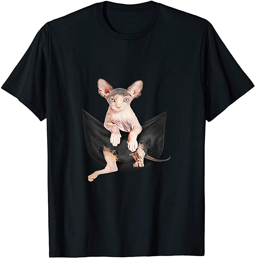 Cat Lovers Gifts Sphynx In Pocket Funny Kitten Face T-Shirt