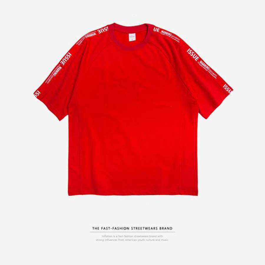 Summer Letter On Sleeve Off Shoulder Mens T-shirt Short Sleeve Streetwear Hip Hop T-shirts Men Clothes