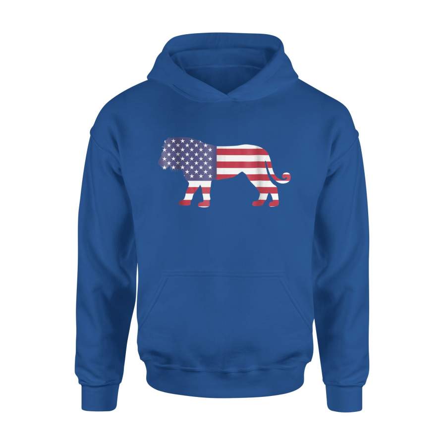 4th Of July American Flag Lion Cat Animal Red White And Blue Premium Hoodie