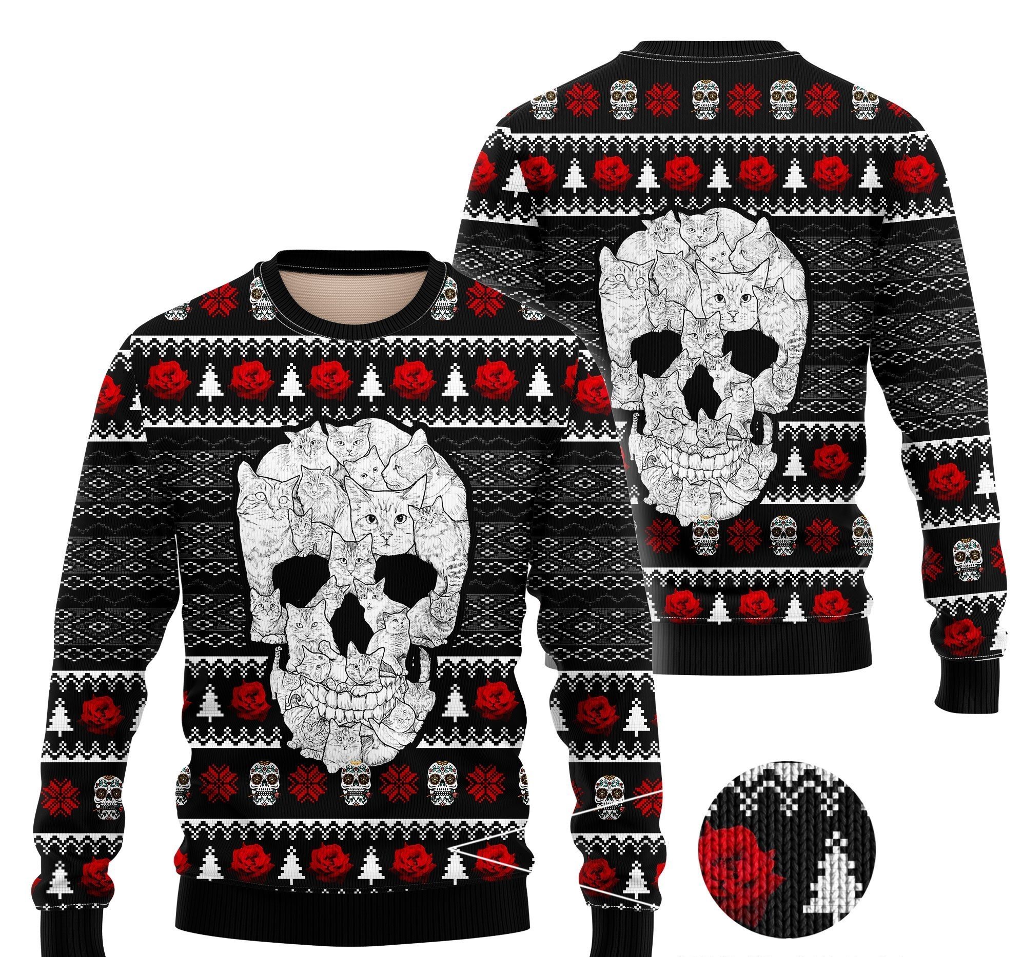 Cat Skull Ugly Christmas Sweater | For Men & Women | Adult | Us5675