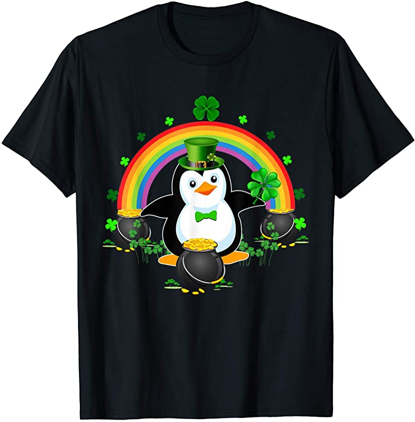 Girls St Patricks Day Penguin Kids Green Shamrock Women T-Shirt