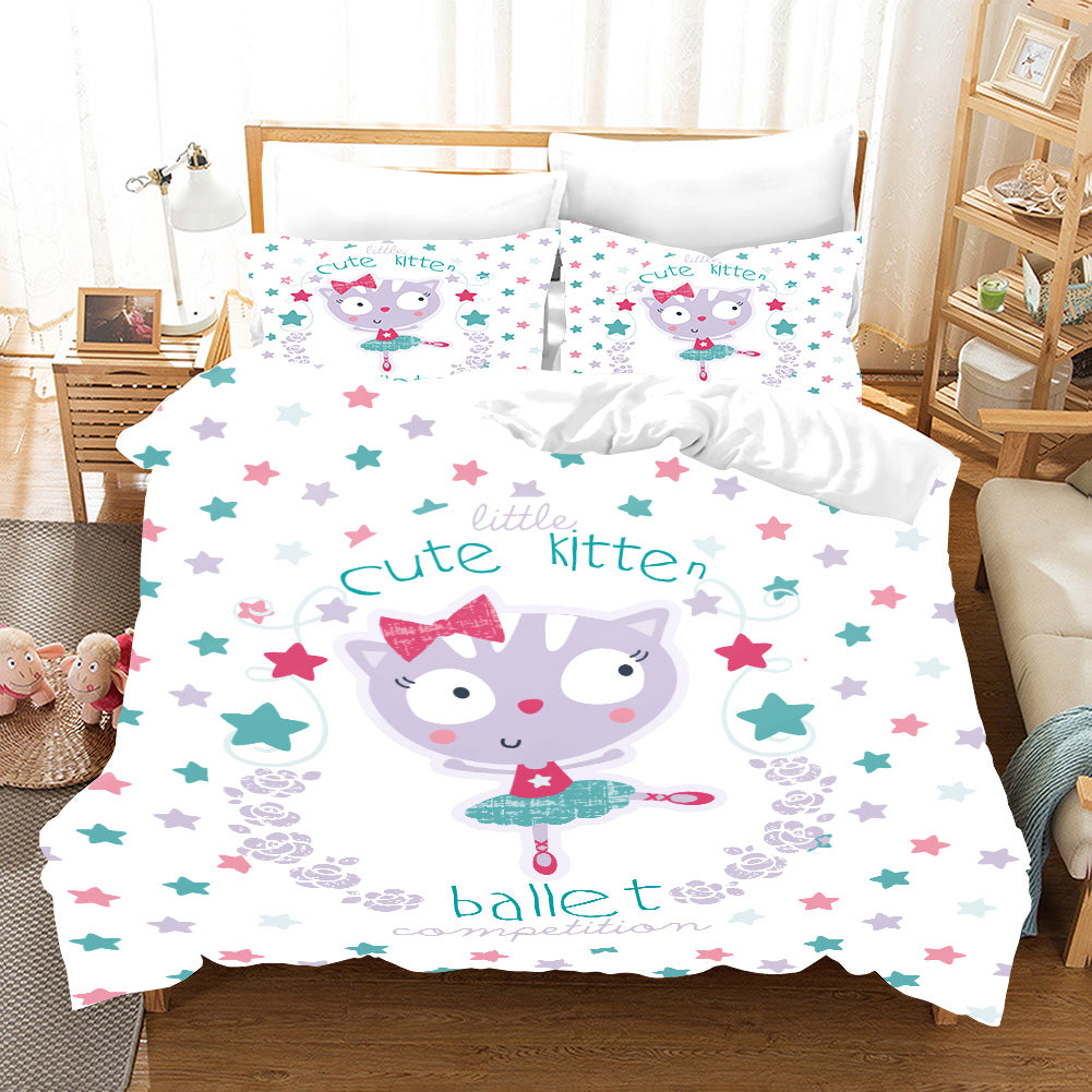 3D White Cat Kitten Star Quilt Cover Set Bedding Set Pillowcases 56