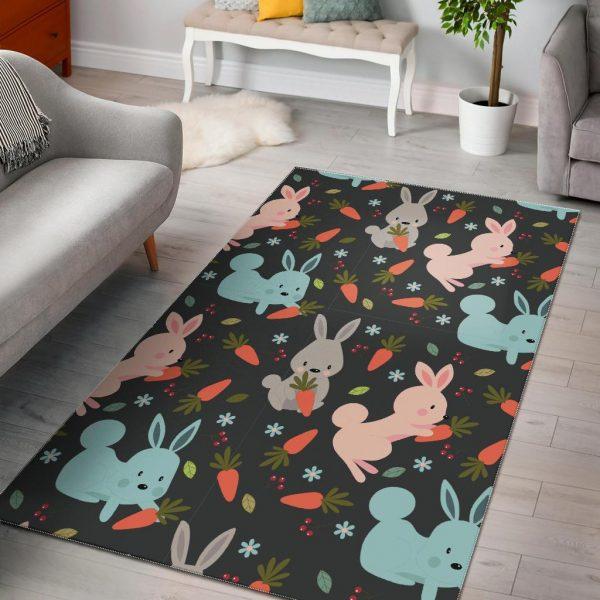 Carrot Rabbit Bunny Pattern Print Home Decor Rectangle Area Rug