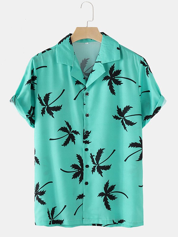 Coconut Print Seaside Hawaii Loose Beach Shirt Ha29444