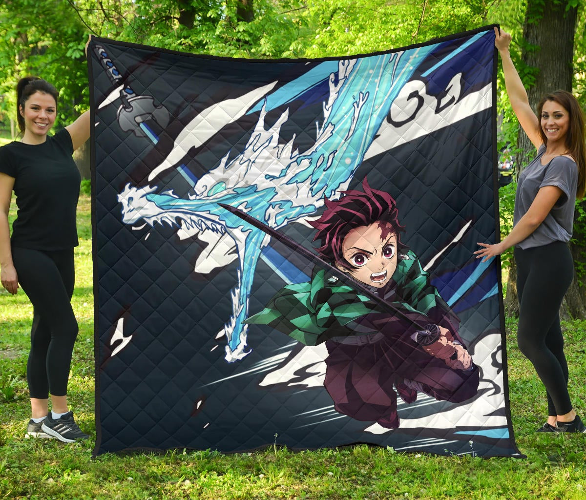 Demon Slayer Anime Tanjiro Water Dragon Power Sword Fighting Premium Quilt Blanket