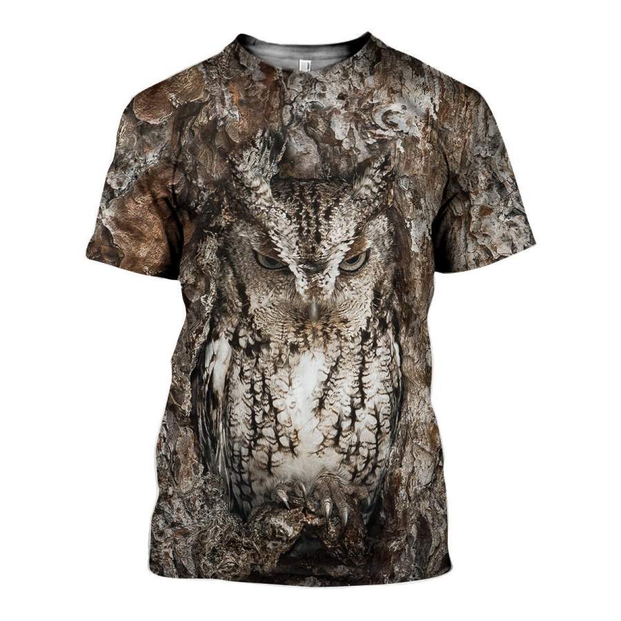 3D All Over Printed Camouflage Owl Art Shirts