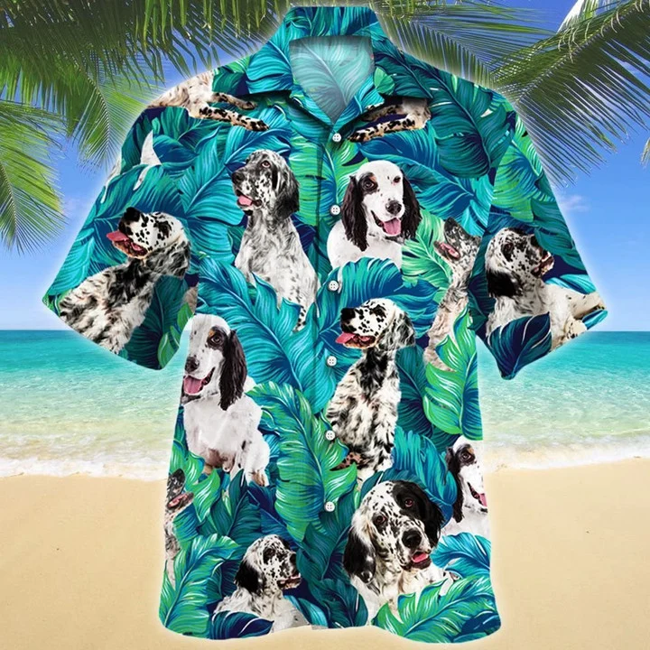 Blue And Green Theme English Setter Dog Lovers Hawaii Shirt Ha52489