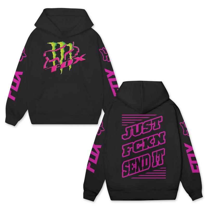 Fox Racing x Monster Energy Pink Hoodie – Just Send FCKN It Off-Road Racing Hoodie, Dirt Bike Hoodie, Motocross Gear Mountain Biking Gear Menswear