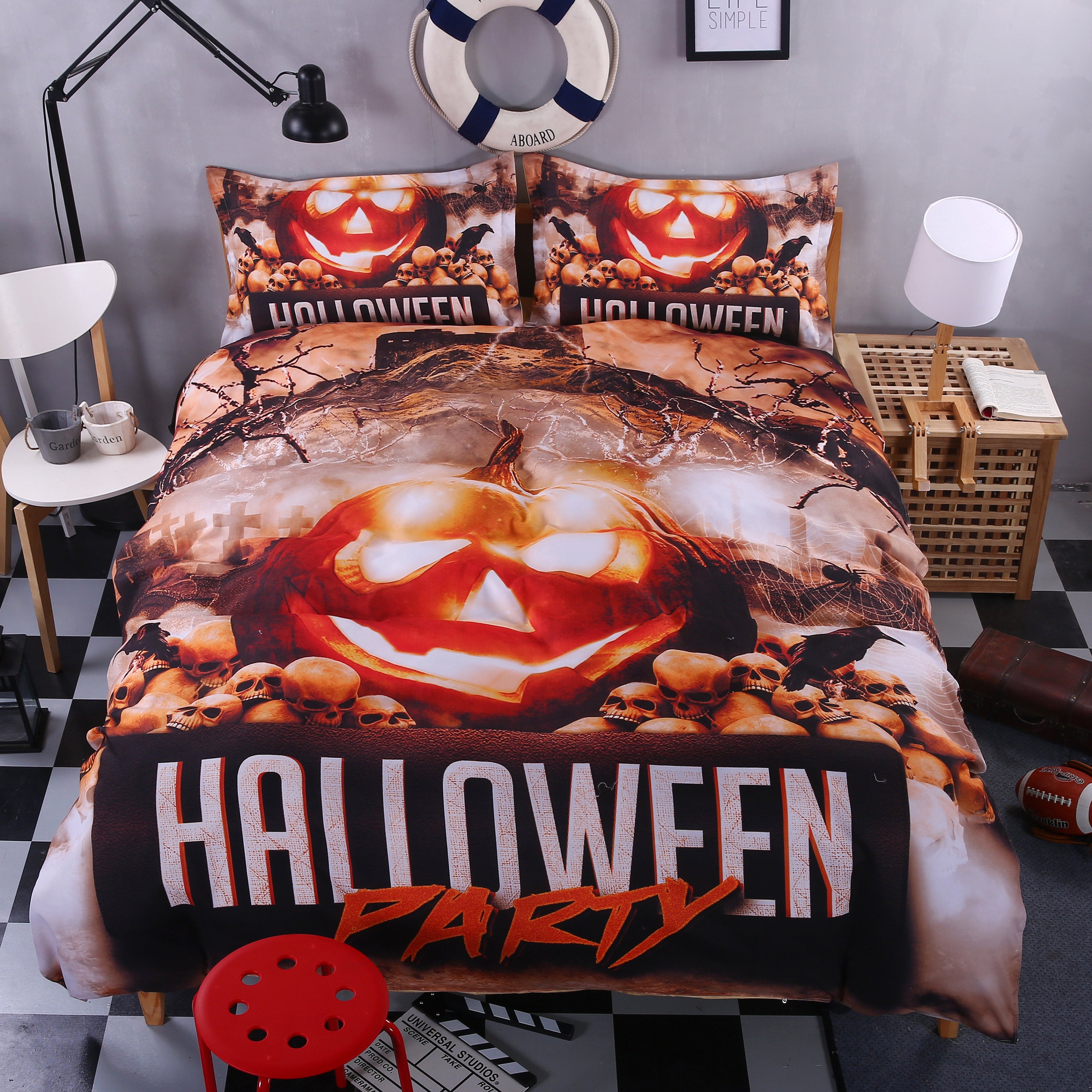 3D Halloween Pumkin  Skull Duvet Cover Bedding Set Quilt Cover Pillowcases Personalized  Bedding Queen  King  Full  Double 3 Pcs