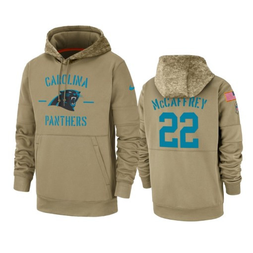 Carolina Panthers Christian Mccaffrey Tan 2019 Salute To Service Sideline Therma Pullover Hoodie