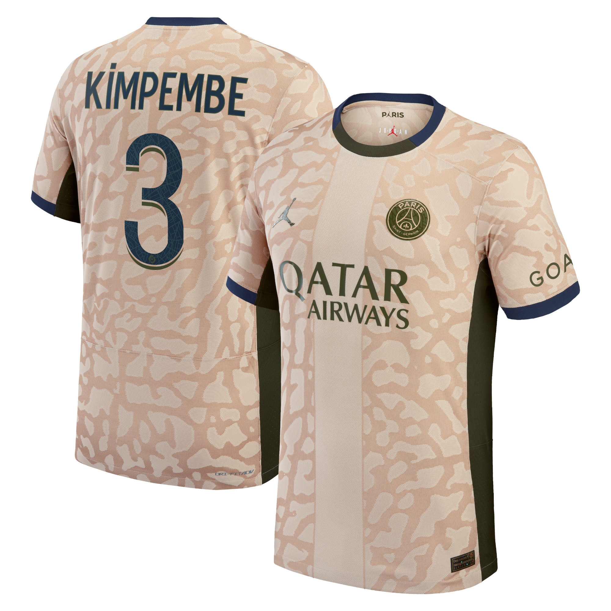 Presnel Kimpembe Paris Saint-Germain Jordan Brand 2023/24 Fourth Match Authentic Player Jersey  Tan