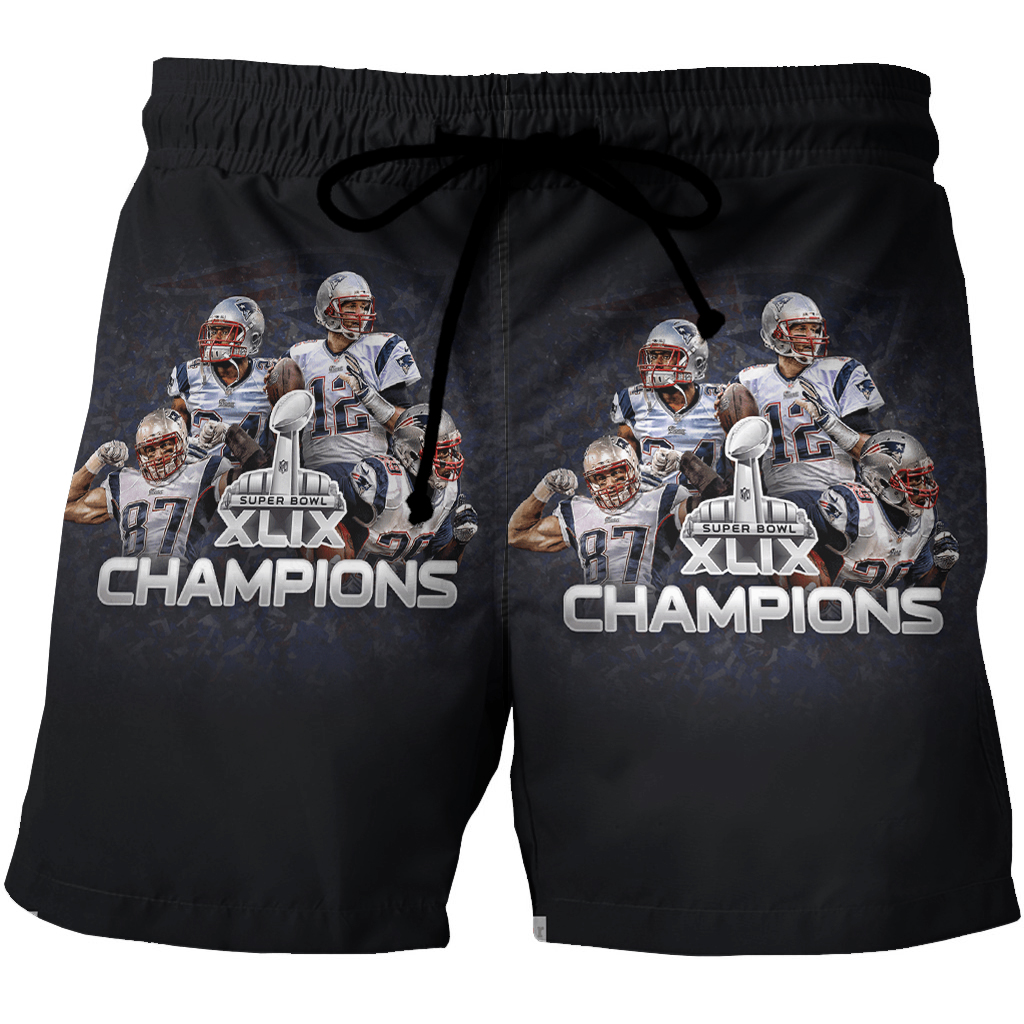 New England Patriots Super Bowl Champions Players 3D All Over Print Summer Beach Hawaiian Short