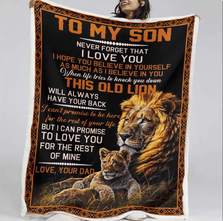 To My Son This Old Lion Will Always Have Your Back Fleece Blanket ...