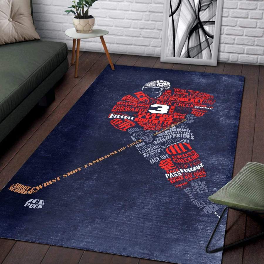 Ice Hockey Player Words Rectangle Rug