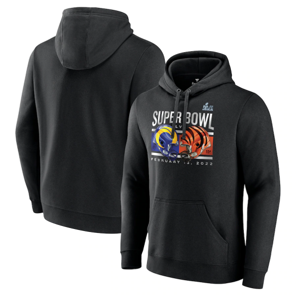 Cincinnati Bengals Vs. Los Angeles Rams Super Bowl Lvi Matchup Dueling Helmets Pullover Hoodie