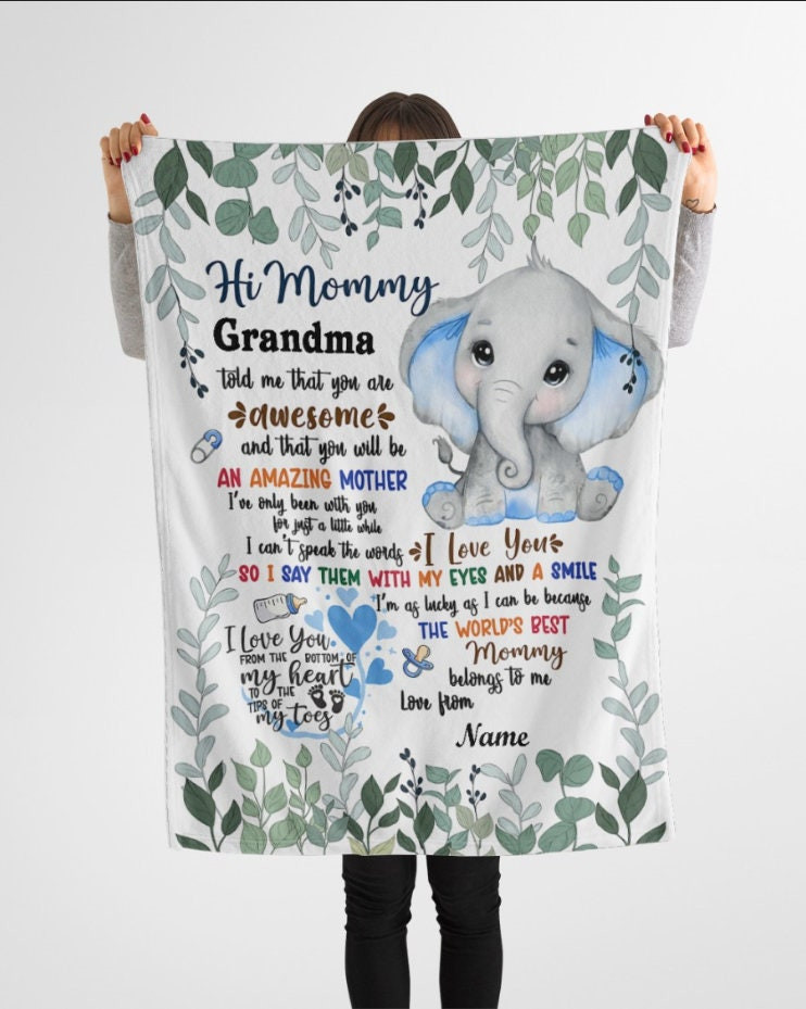 New Mom Gift From Grandma And Baby Blanket Custom Blanket Family Matching Gift Christmas Blanket Christmas Gift Elephant Blanket Gift