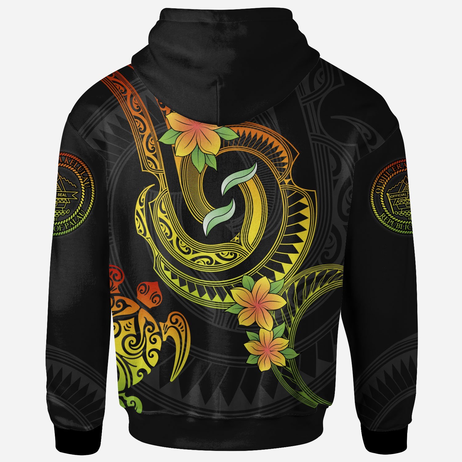 Palau Custom Personalised Zip-Up Hoodie – Reggae Plumeria Flowers with Spiral Patterns – BN26