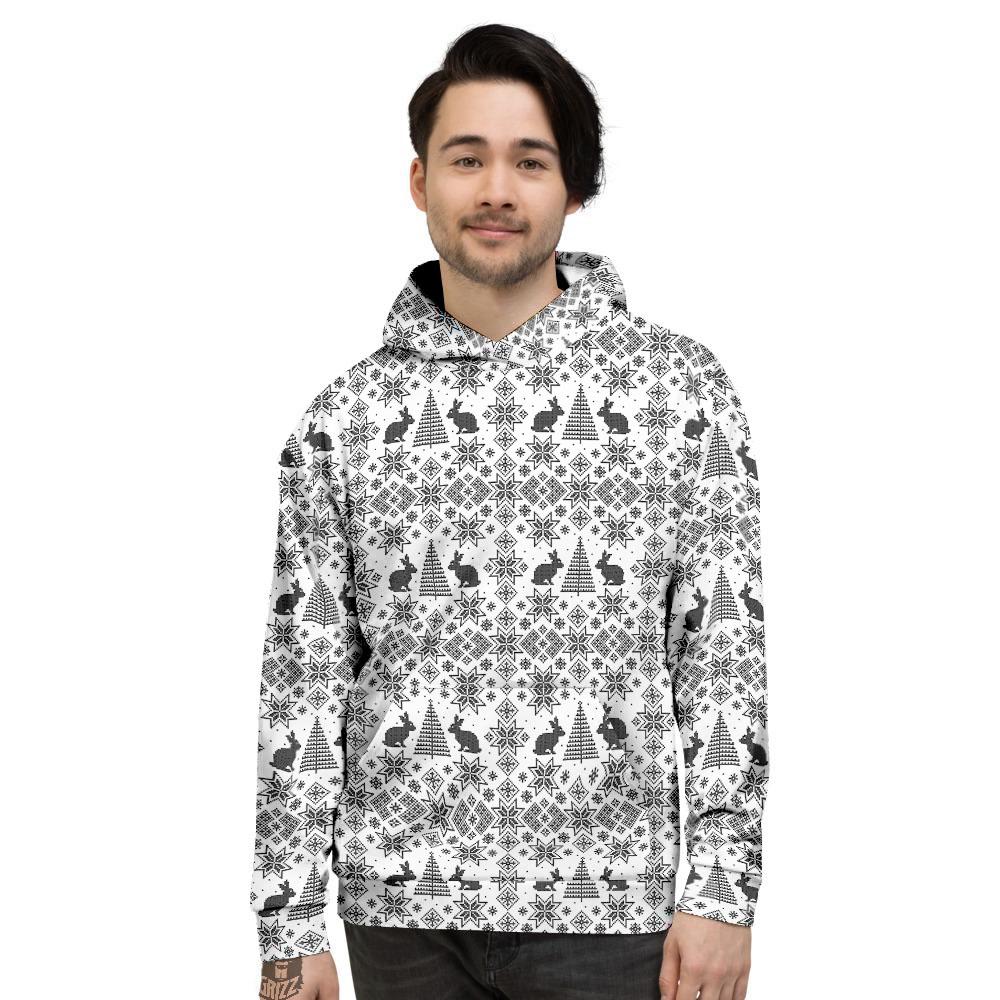 Knitted Snow Rabbit Print Pattern Men’S Hoodie