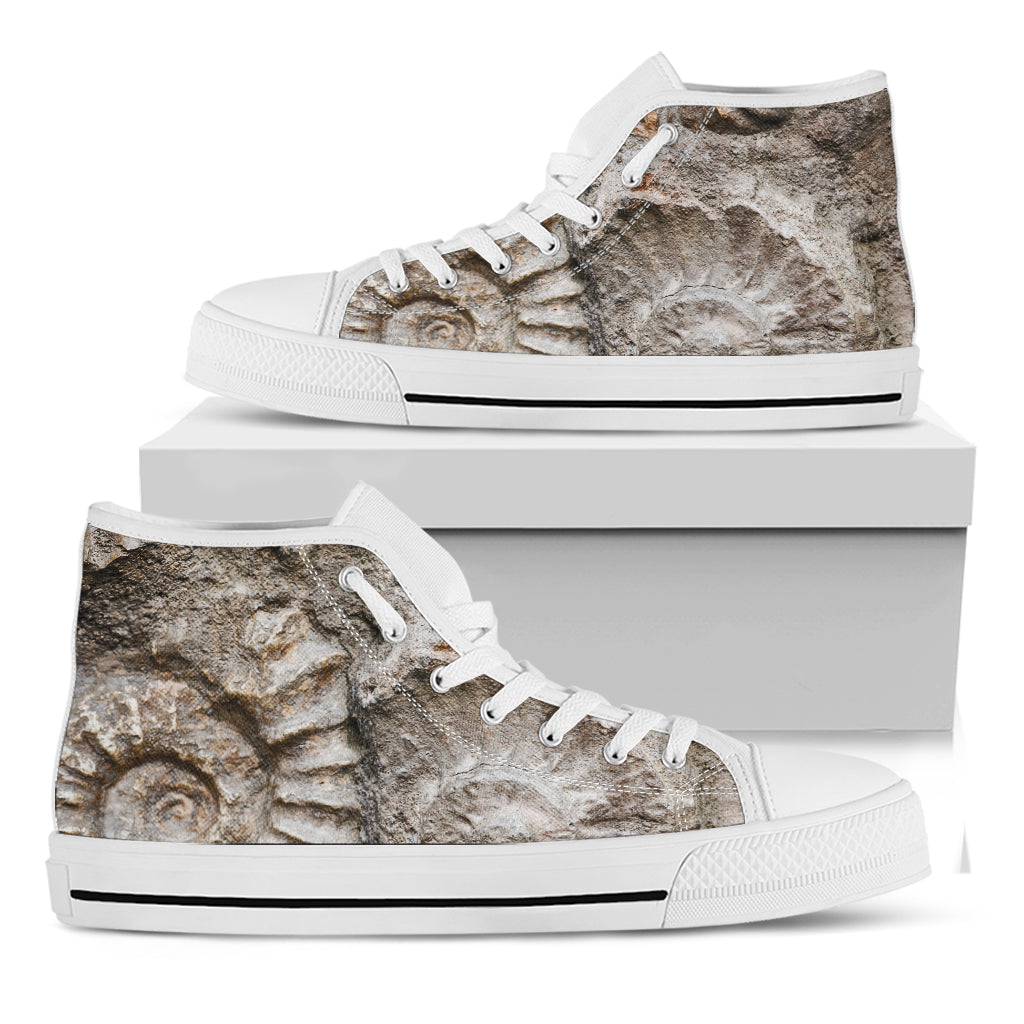 Ammonoidea Fossil Print White High Top Shoes