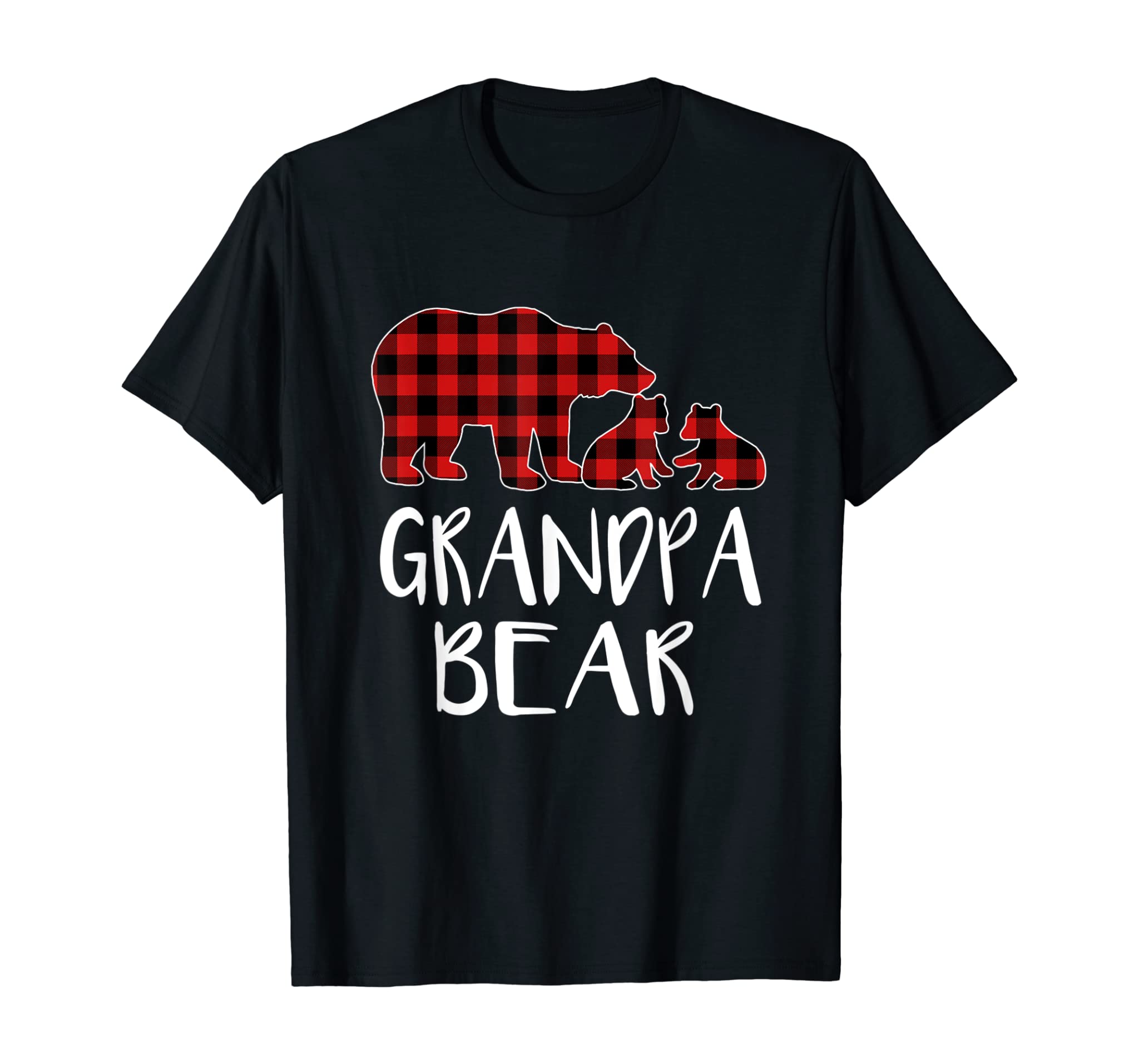 Red Plaid Grandpa Bear Two Cubs Matching Buffalo Pajama Xmas T-Shirt