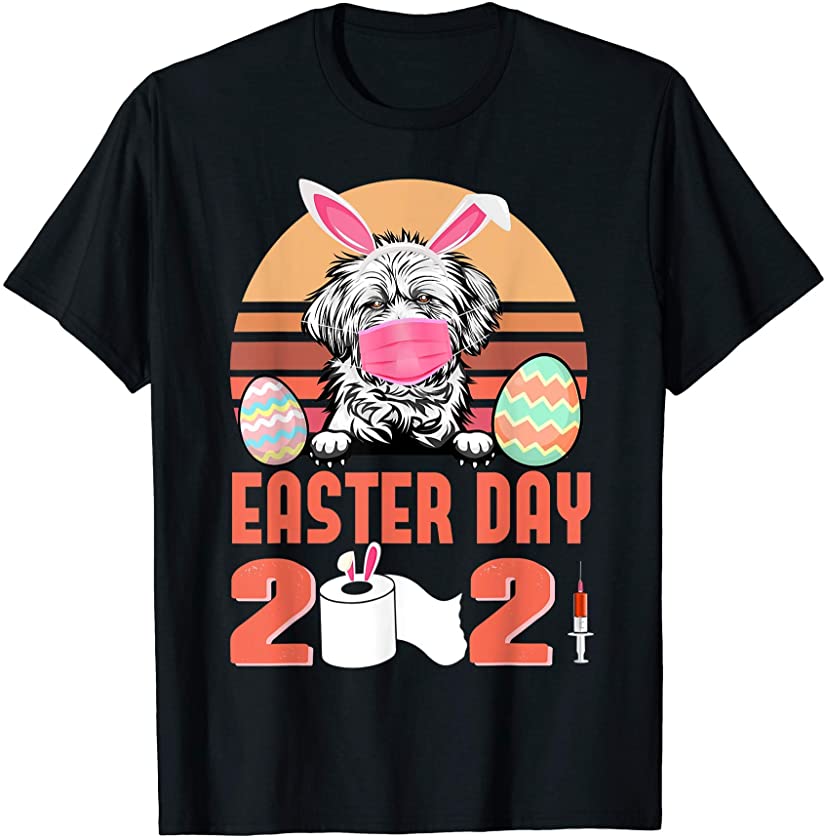 Lhasa Apso Dog Face Mask Rabbit Bunny Egg Easter Day 2021 T-Shirt