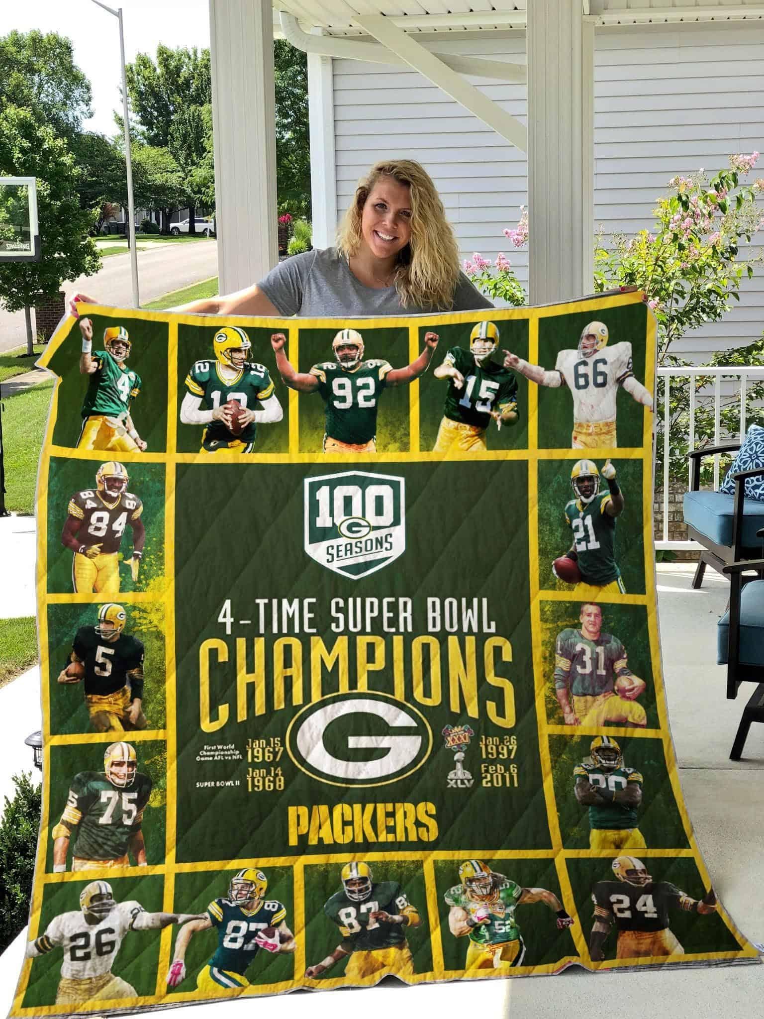 Green Bay Packers Super Bowl Champion For Fans Ds0 07398 Fleece Quilt Blanket Personalized Customized Home Bedroom Decor Gift