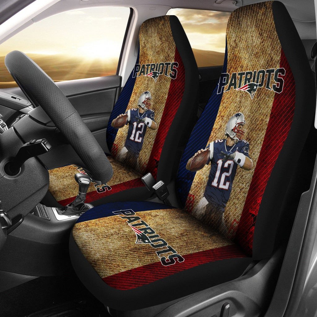 New England Patriots American Football Team  Tom Brady Throwing Rugby Ball Without Glove Car Seat Covers