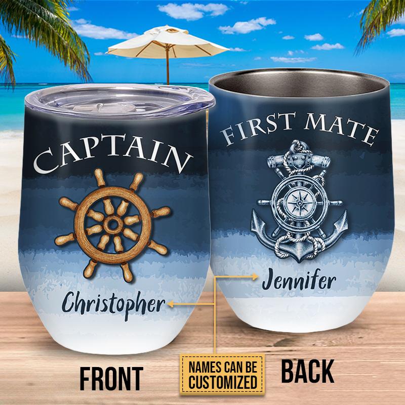 Sailor Ocean Captain First Mate Custom Wine Tumbler, Sailor Couple Gift