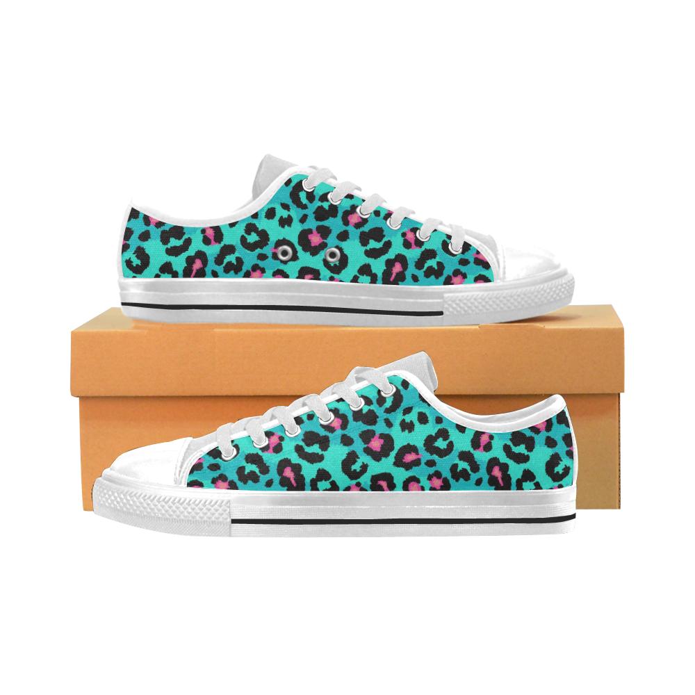 Green leopard skin print pattern Men’s Low Top Shoes White