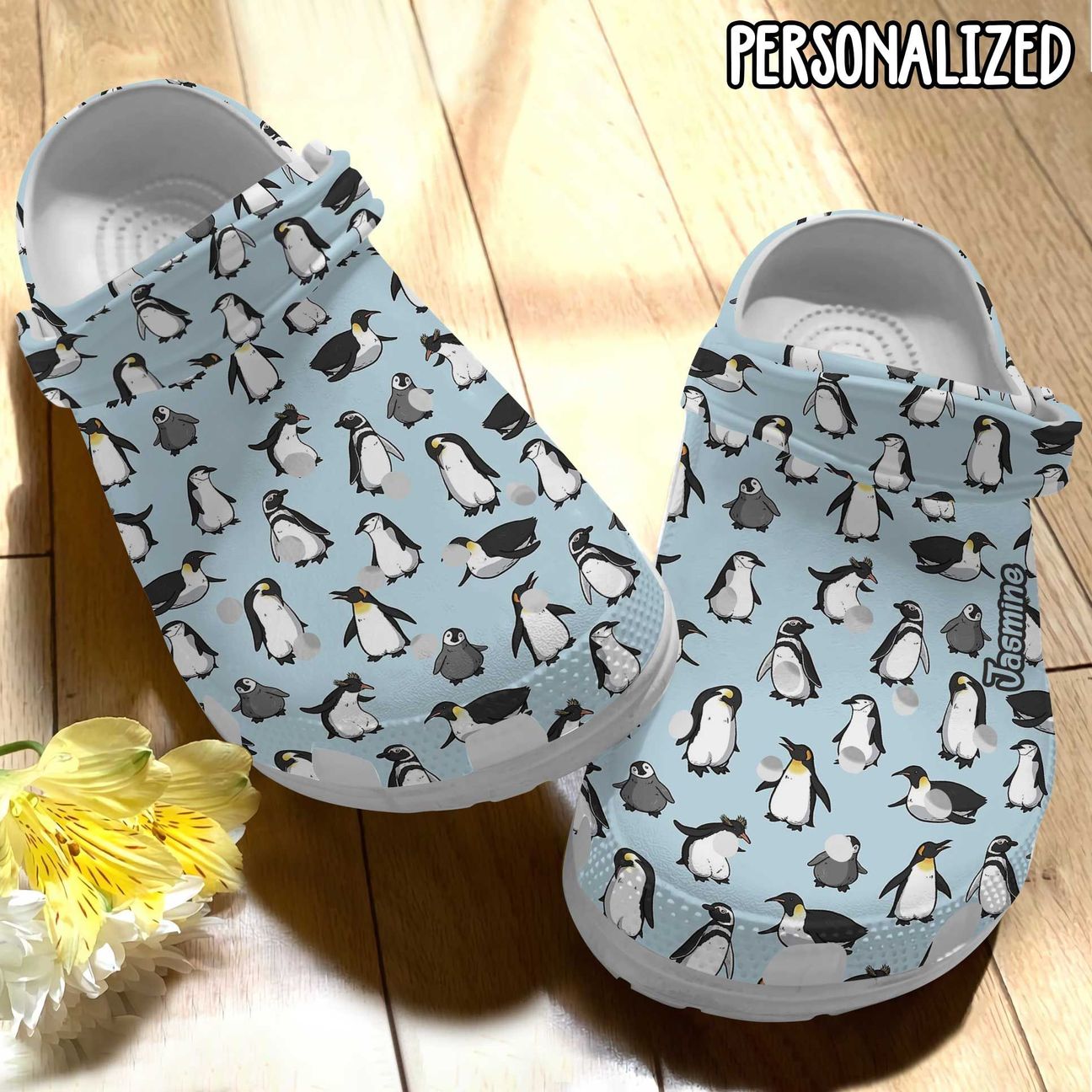 Penguin Personalized Clog, Custom Name, Text Penguin Pattern, Fashion Style For Women, Men, Kid, Print 3D