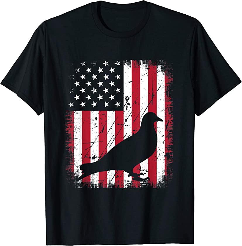 Animal Lover Vintage American Flag 4th Of July Pigeon T-Shirt