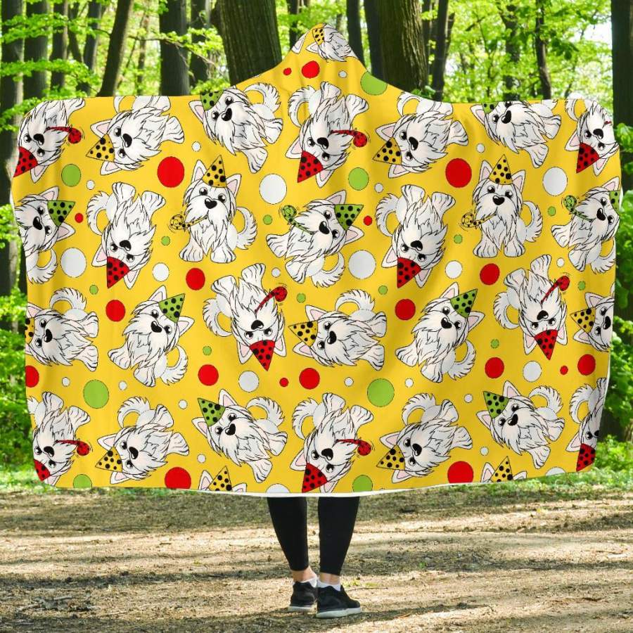 Puppy Yorkshire Terrier Dog Print Pattern Hooded Blanket