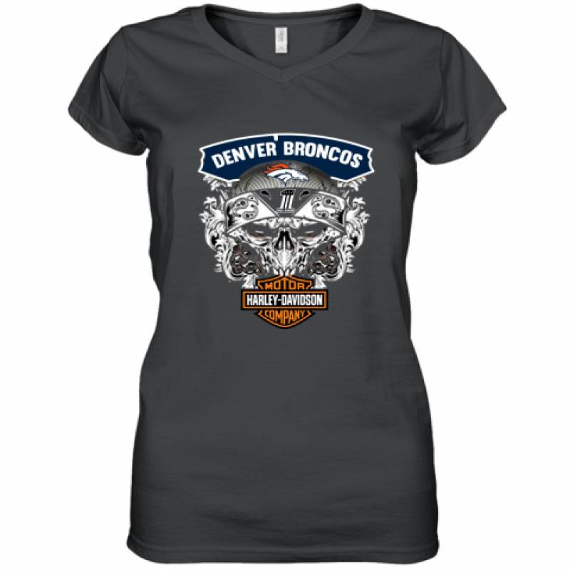 Skull Denver Broncos Harley Davidson shirt Women's V-Neck T-Shirt